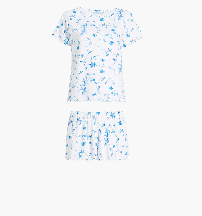 The Nina Pajama Set in Blue Botanical color: Blue Botanical