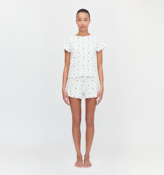 The Nina Pajama Set in Pastel Trellis color: Pastel Trellis