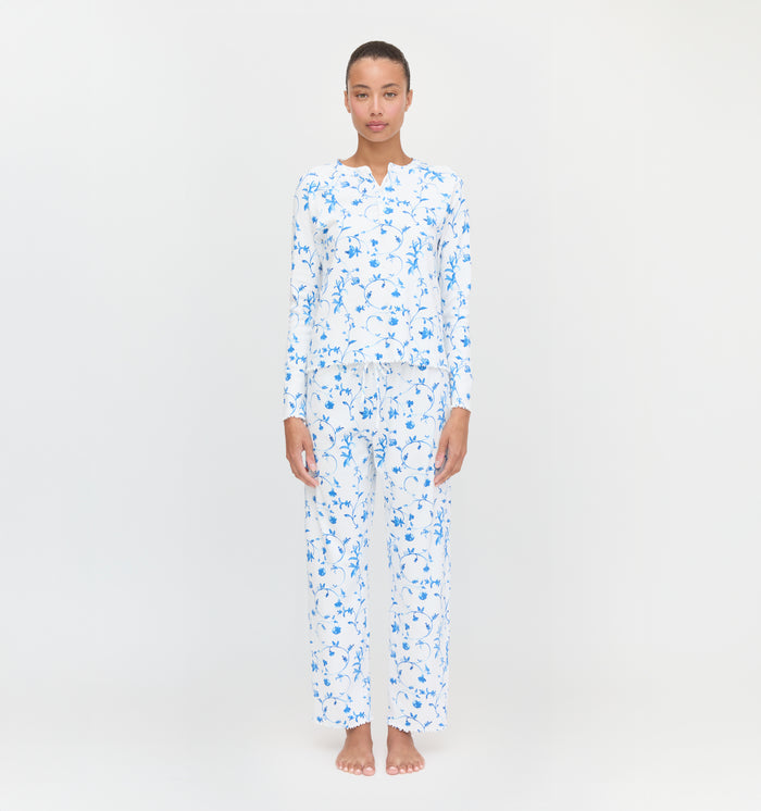 The Olivia Pajama Set in Blue Botanical color: Blue Botanical