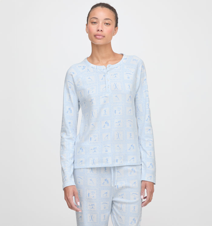 The Olivia Pajama Set in Blue Skiers Toile color: Blue Skiers Toile