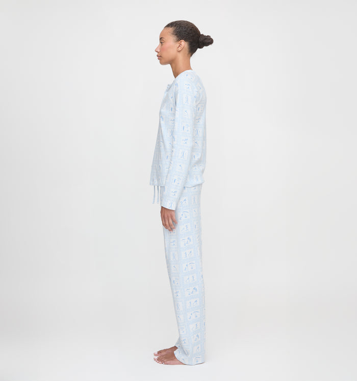 The Olivia Pajama Set in Blue Skiers Toile color: Blue Skiers Toile