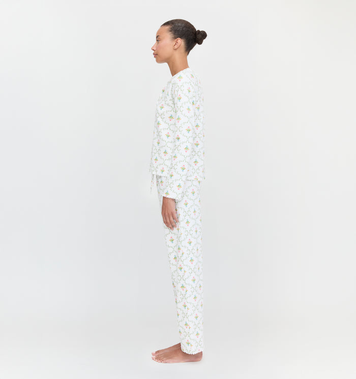 The Olivia Pajama Set in Pastel Trellis color: Pastel Trellis