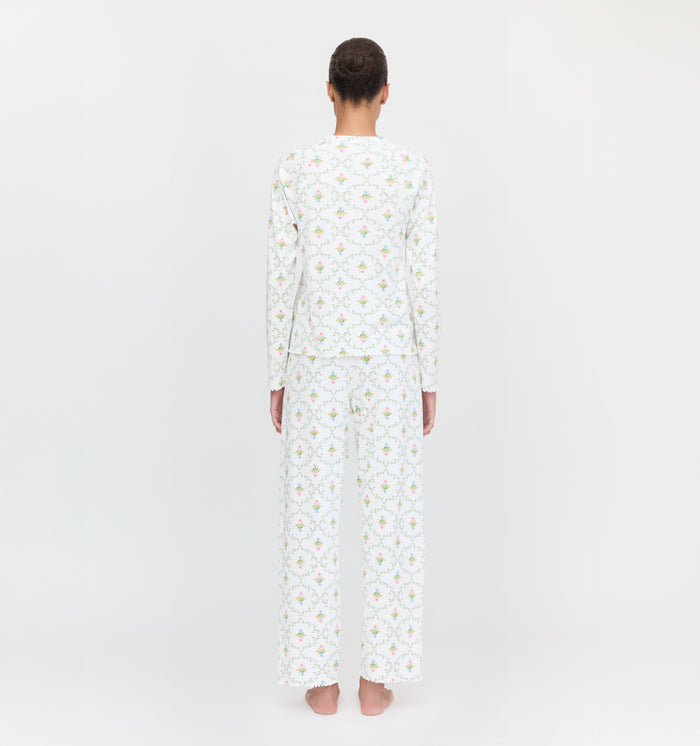 The Olivia Pajama Set in Pastel Trellis color: Pastel Trellis
