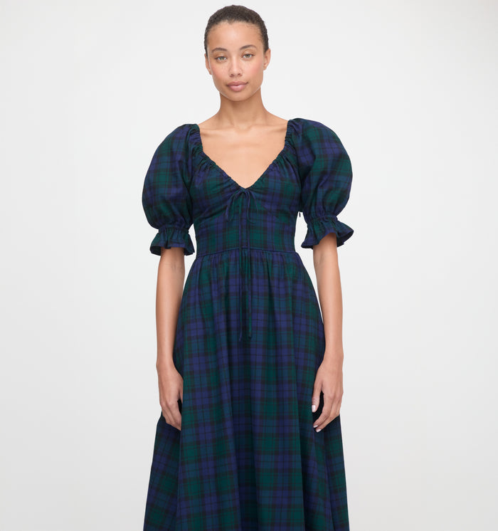 The Ophelia Dress in Blackwatch Tartan color: Blackwatch Tartan