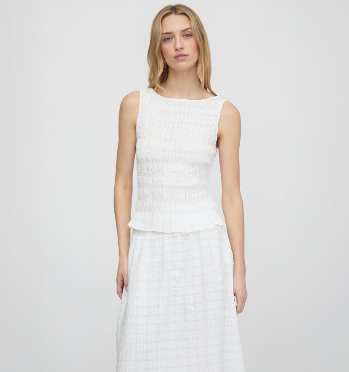 The Phoebe Nap Top - White Crinkle Check