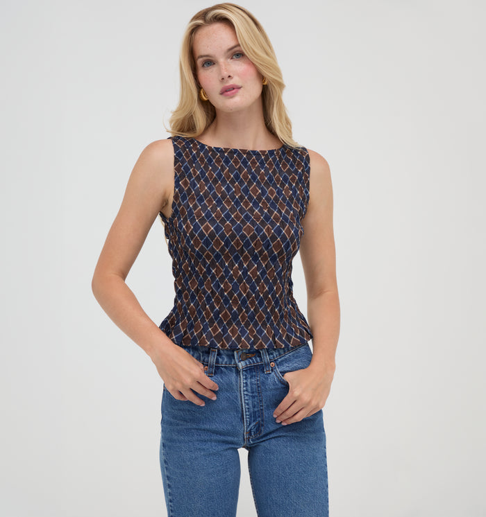 The Phoebe Nap Top -  Wilshire Plaid Chocolate/Navy
