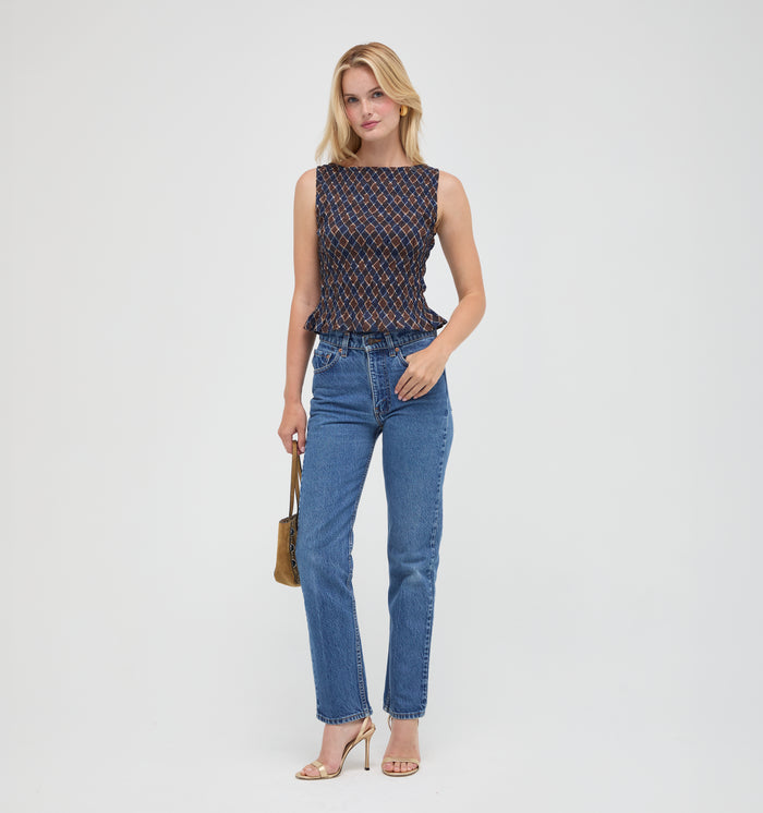 The Phoebe Nap Top -  Wilshire Plaid Chocolate/Navy