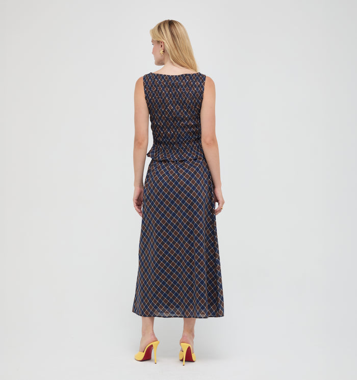 The Phoebe Nap Top -  Wilshire Plaid Chocolate/Navy