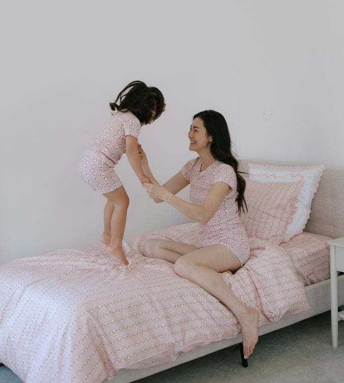 The Pillowcase Set - Pink Floral Dot Stripe