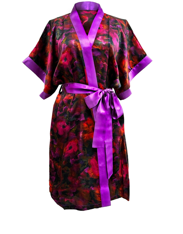 The Poppy Silk Satin Charmeuse Short Kimono - Carol Coelho Intimates