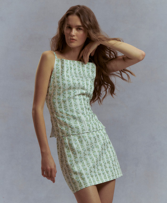 The Racquel Top - Brocade Vine Stripe