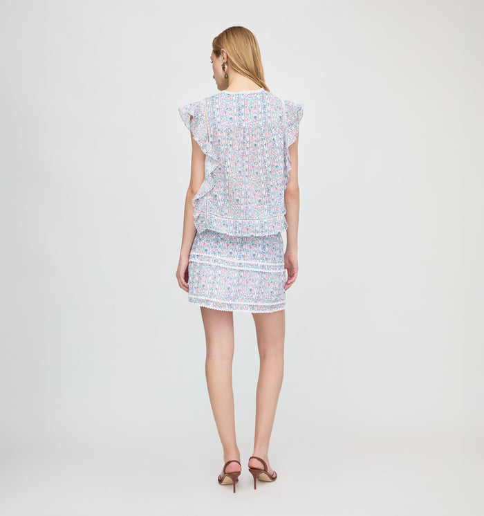 The Ramona Top - White Etched Floral Stripe