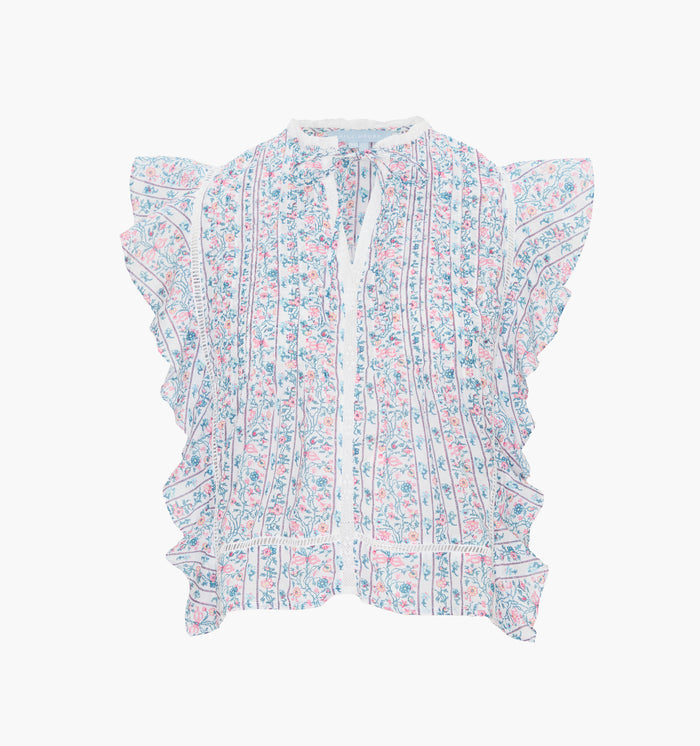The Ramona Top - White Etched Floral Stripe