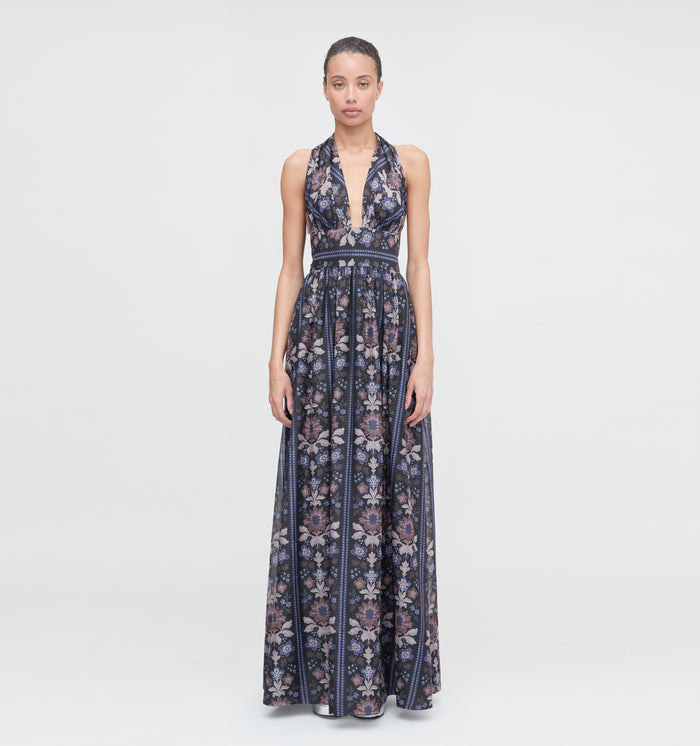 The Renee Dress - Black Floral Block Stripe