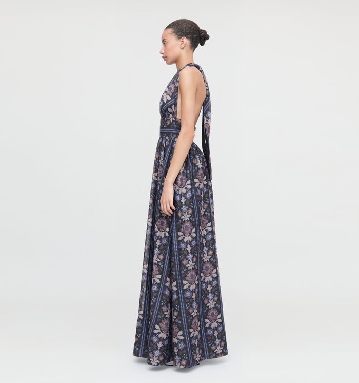 The Renee Dress - Black Floral Block Stripe