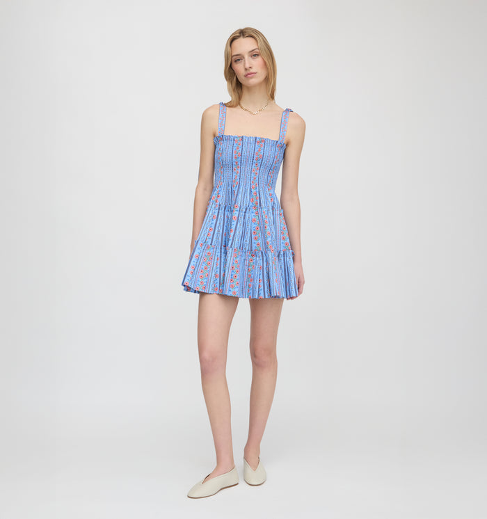 The Ribbon Charlotte Nap Dress - Blue Floral Batik Stripe