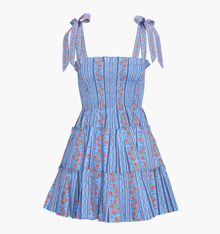 The Ribbon Charlotte Nap Dress - Blue Floral Batik Stripe