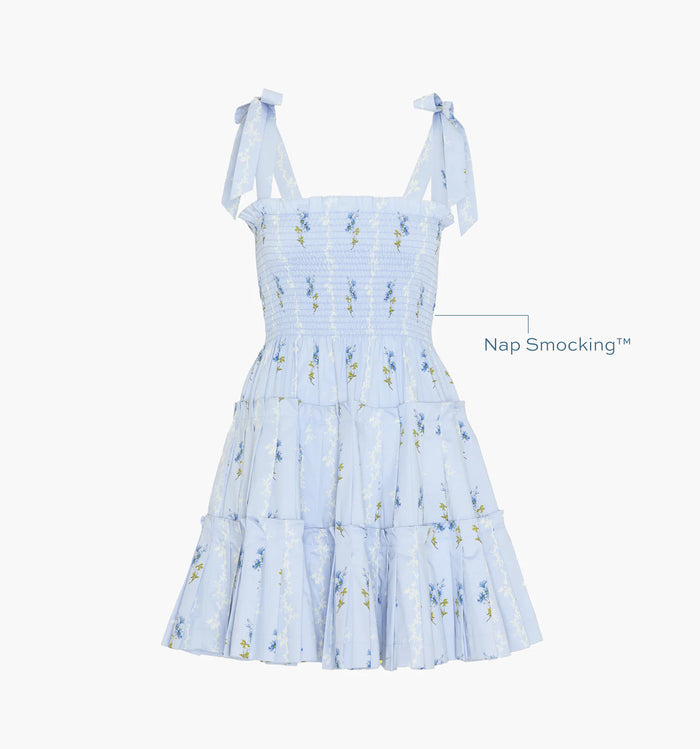 Image of a Nap Dress with text highlighting it's Nap Smocking™ color: Bluebell Waltz