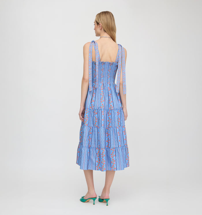 The Ribbon Ellie Nap Dress - Blue Floral Batik Stripe