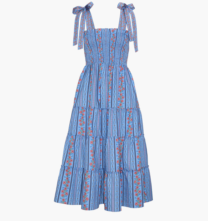 The Ribbon Ellie Nap Dress - Blue Floral Batik Stripe