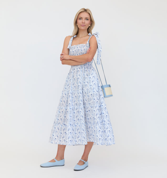 The Ribbon Ellie Nap Dress - Blue Vine Stripe