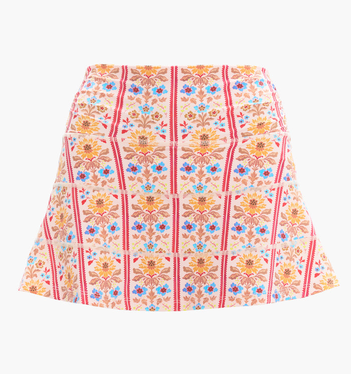 The Riley Pool Skirt - Pink Floral Block Stripe
