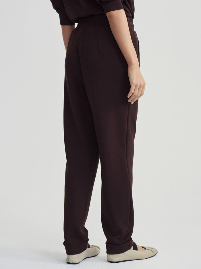 Coffee Bean|The Rolled Cuff Pant in Coffee Bean, front view showing a straight leg with rolled cuffs for a tailored, relaxed fit.
