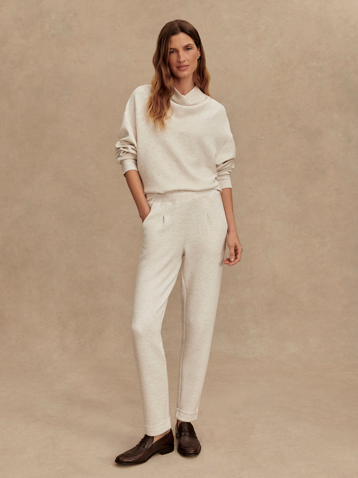 Ivory Marl|Front view of The Rolled Cuff Pant 28.5 in Ivory Marl, showing a relaxed straight leg with rolled cuffs.