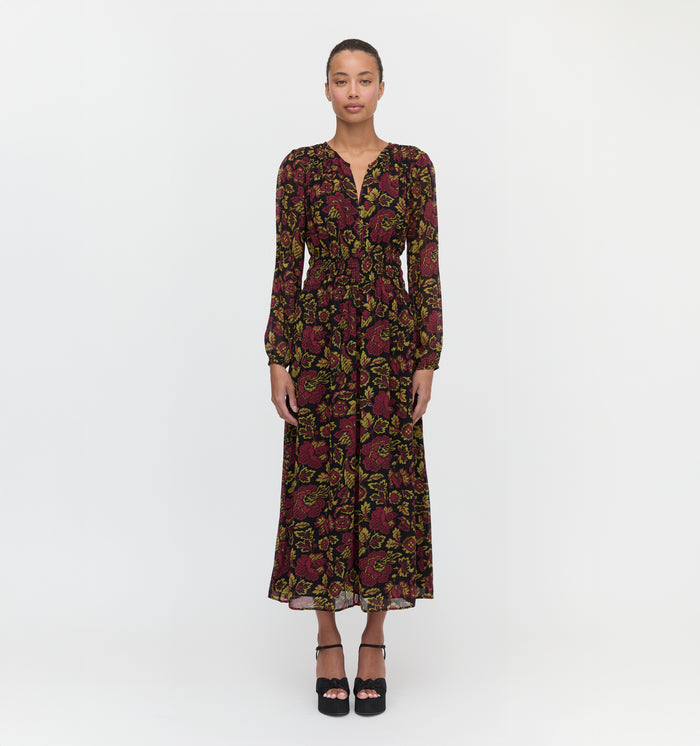 The Rosely Dress in Black Palampore Floral color: Black Palampore Floral