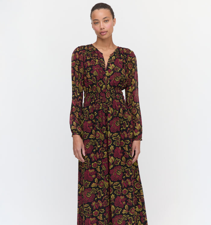 The Rosely Dress in Black Palampore Floral color: Black Palampore Floral