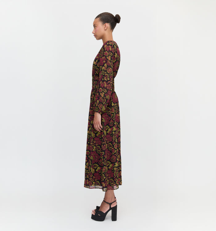 The Rosely Dress in Black Palampore Floral color: Black Palampore Floral