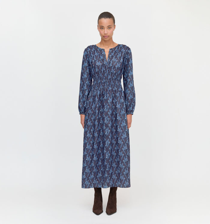 The Rosely Dress in Navy Cala Paisley color: Navy Cala Paisley