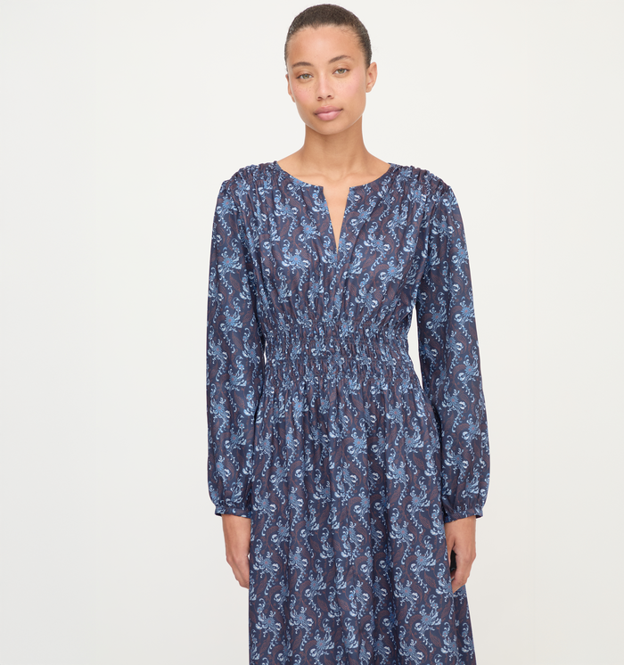 The Rosely Dress in Navy Cala Paisley color: Navy Cala Paisley