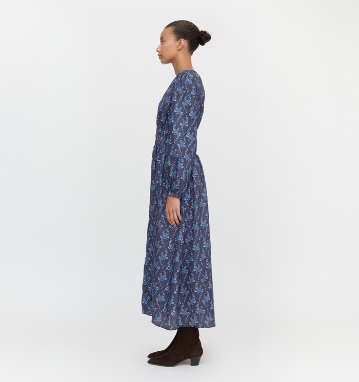 The Rosely Dress in Navy Cala Paisley color: Navy Cala Paisley