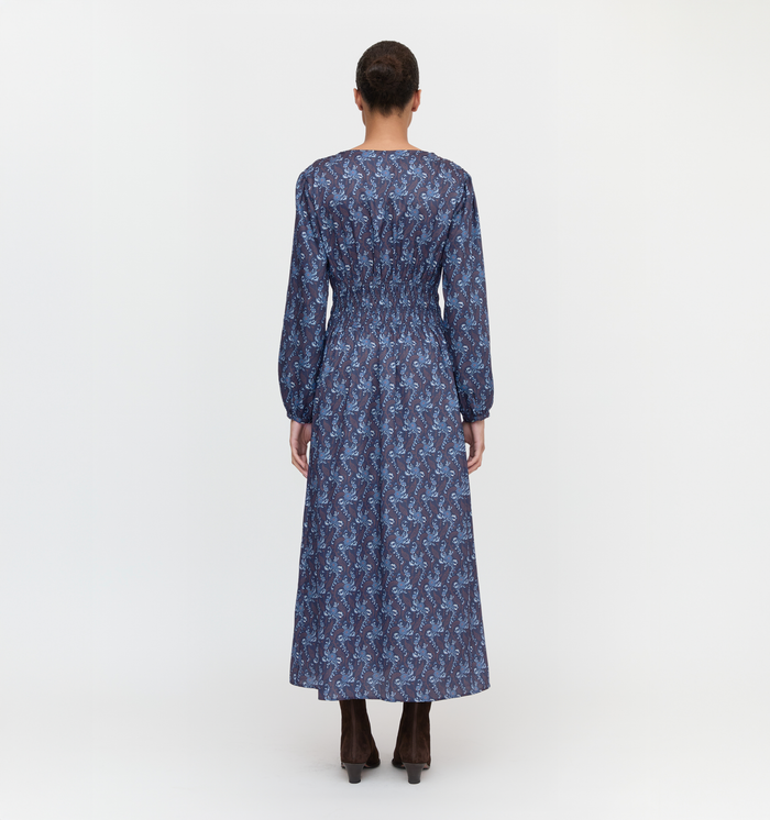 The Rosely Dress in Navy Cala Paisley color: Navy Cala Paisley