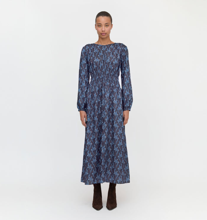 The Rosely Dress in Navy Cala Paisley color: Navy Cala Paisley