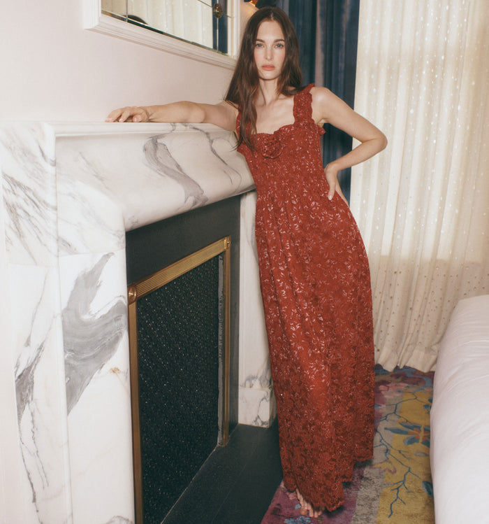 The Rosetta Nap Dress in Claret Lace color: Claret Lace