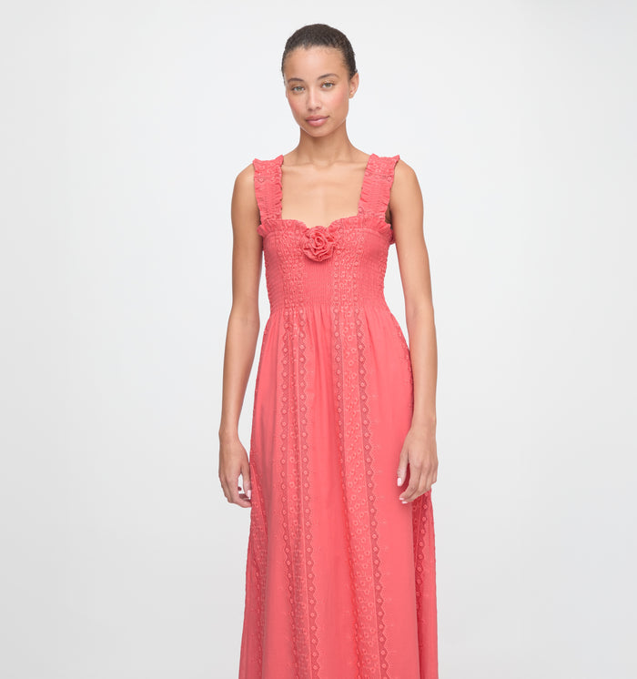 The Rosetta Nap Dress - Coral Voile Broderie