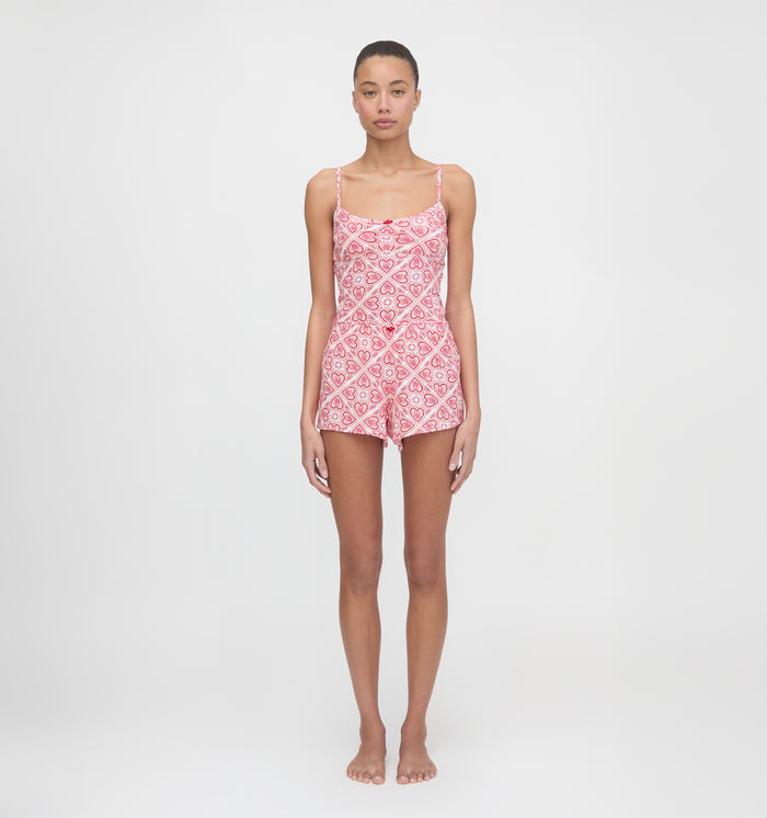 The Sadie Pointelle PJ Set - White Patchwork Doily Heart