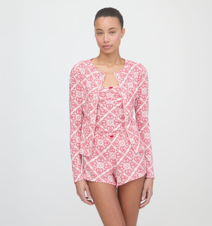 The Sadie Pointelle PJ Set - White Patchwork Doily Heart