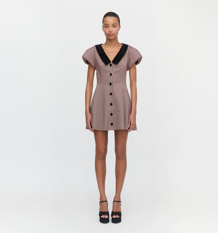 The Samantha Dress in Burgundy Holmes Houndstooth color: Burgundy Holmes Houndstooth