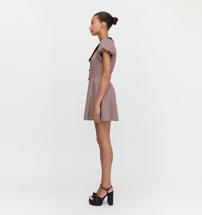 The Samantha Dress in Burgundy Holmes Houndstooth color: Burgundy Holmes Houndstooth