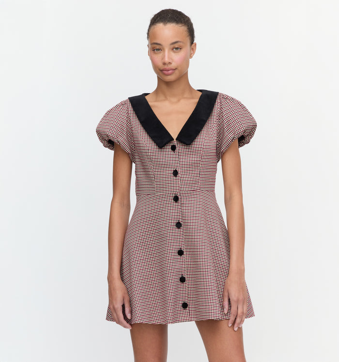 The Samantha Dress in Burgundy Holmes Houndstooth color: Burgundy Holmes Houndstooth
