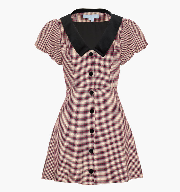 The Samantha Dress in Burgundy Holmes Houndstooth color: Burgundy Holmes Houndstooth