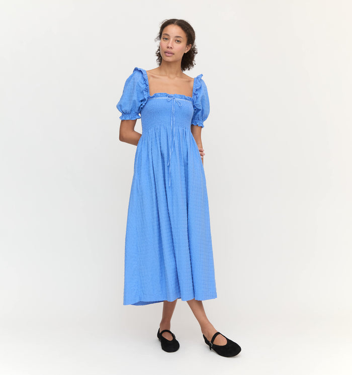 The Scarlett Nap Dress - Hydrangea Blue Textured Clip Dot