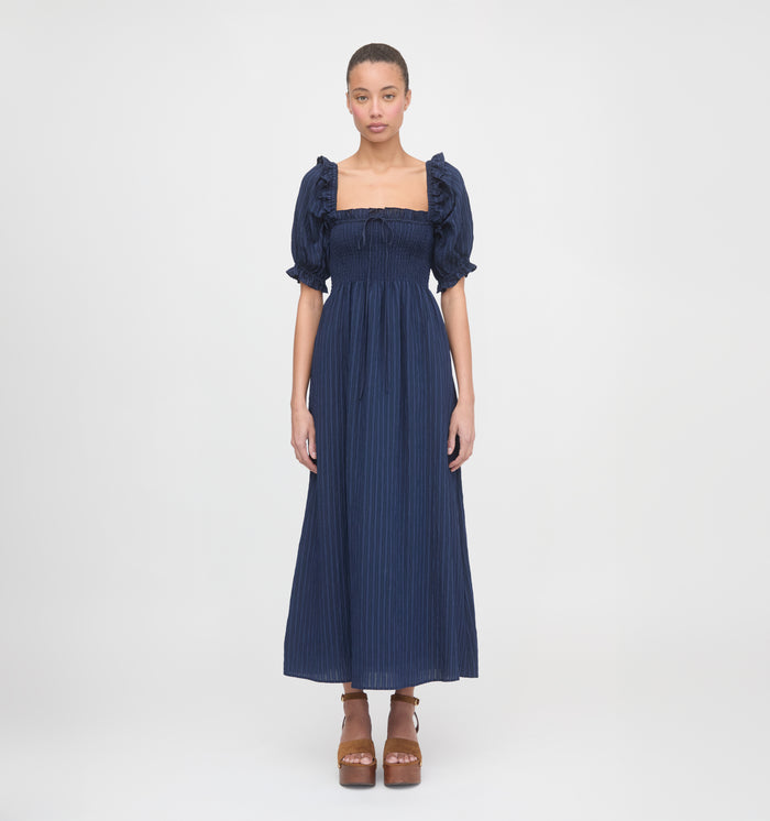 The Scarlett Nap Dress - Navy Tonal Seersucker