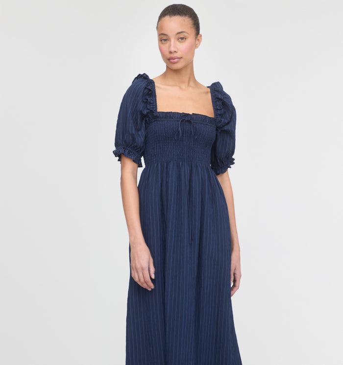 The Scarlett Nap Dress - Navy Tonal Seersucker