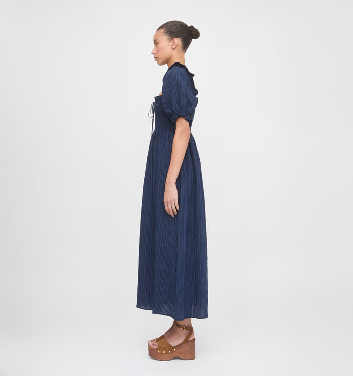 The Scarlett Nap Dress - Navy Tonal Seersucker