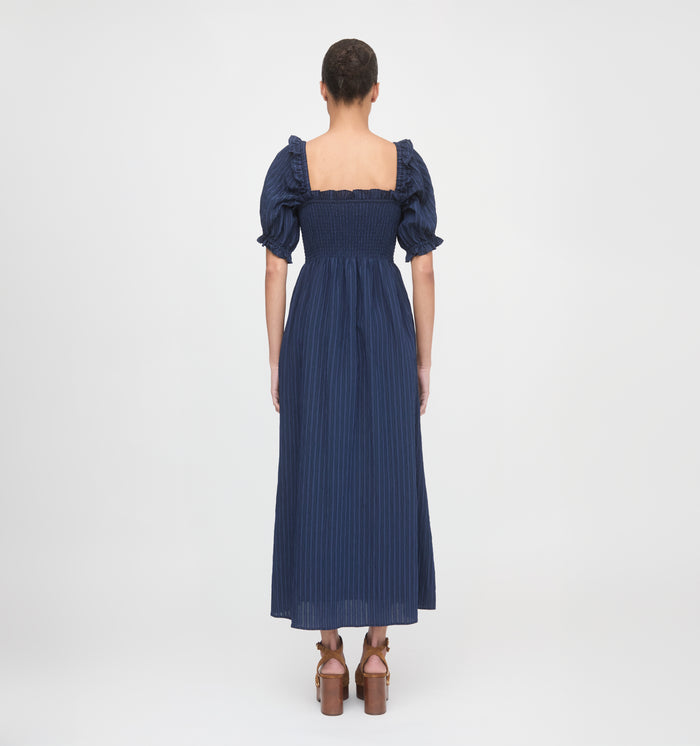 The Scarlett Nap Dress - Navy Tonal Seersucker