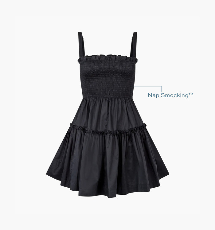 Image of a Nap Dress with text highlighting it's Nap Smocking™ color: Black